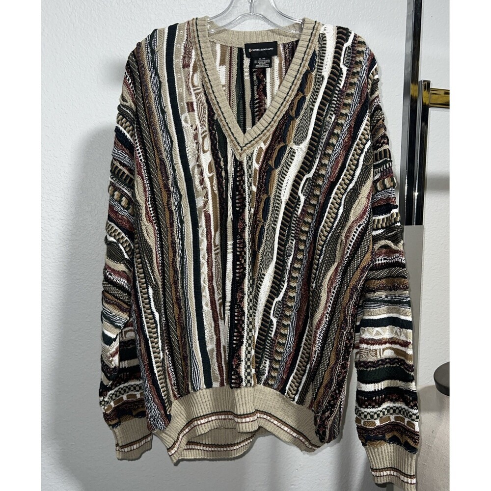 Vintage 1990s Conte di Milano Cardigan Sweater Men XL 3D Knit